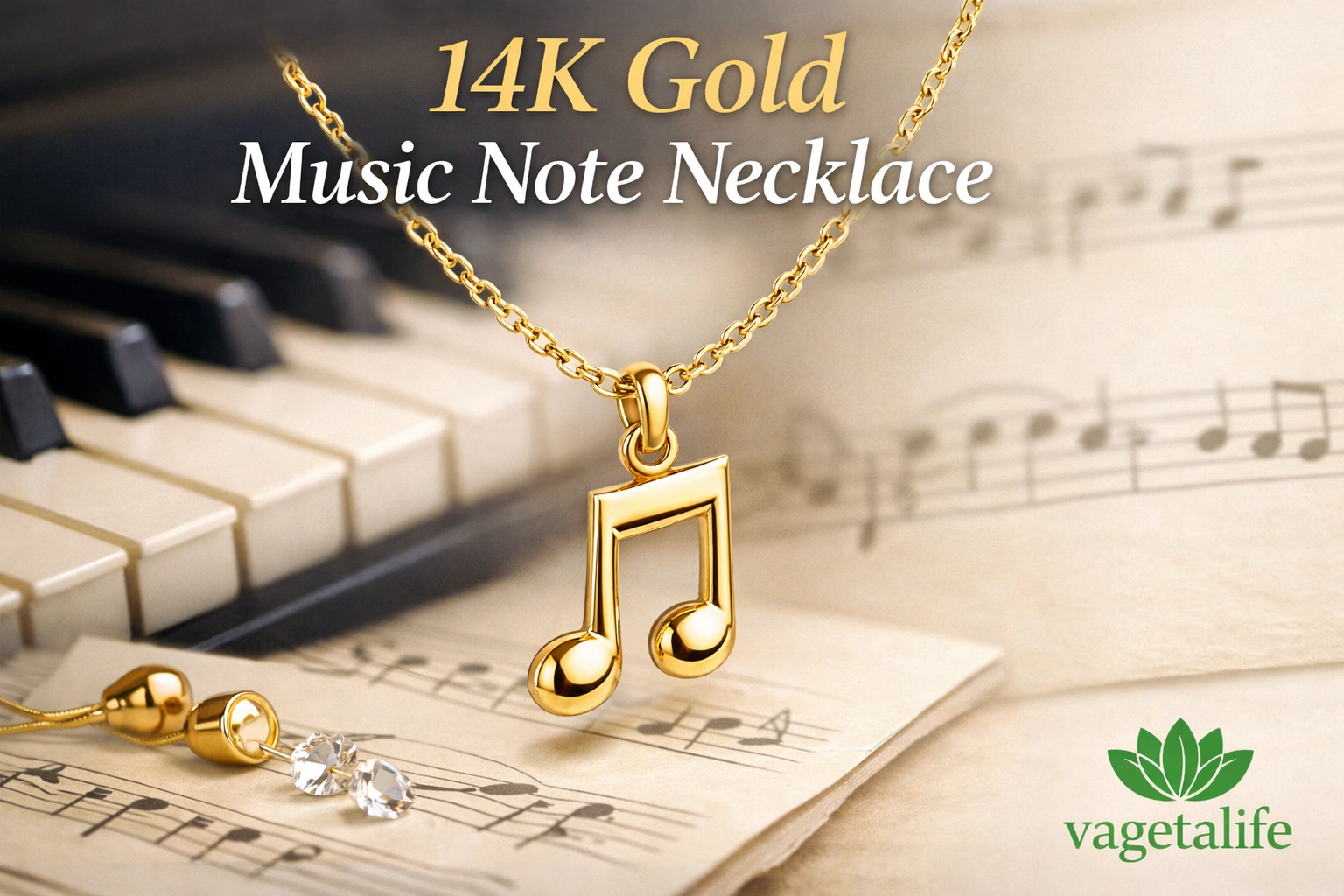 14k gold music note necklace